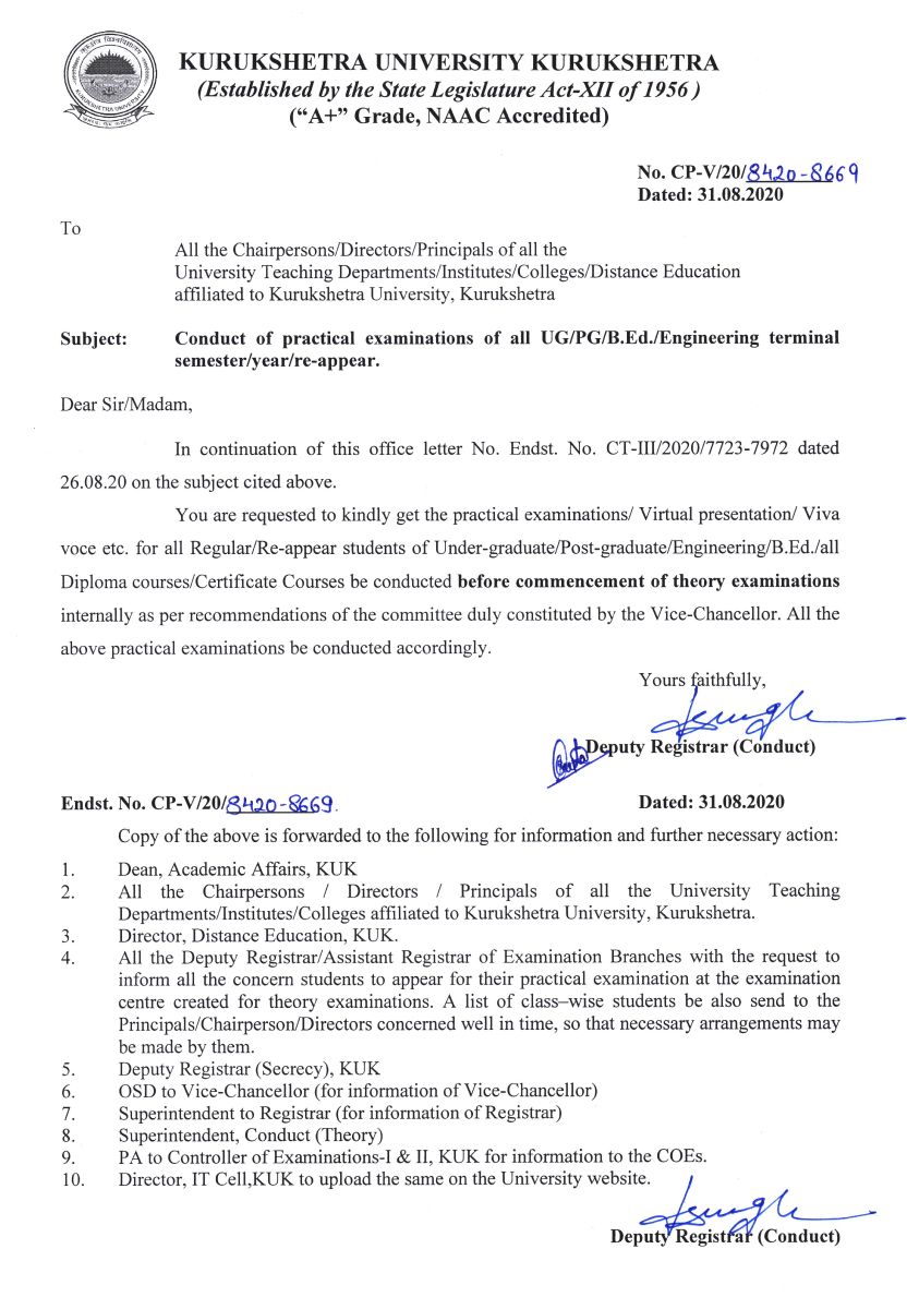 KUK Date Sheet 2021 BA/ B.Tech {All Subjects} Pdf Download kuk.ac.in